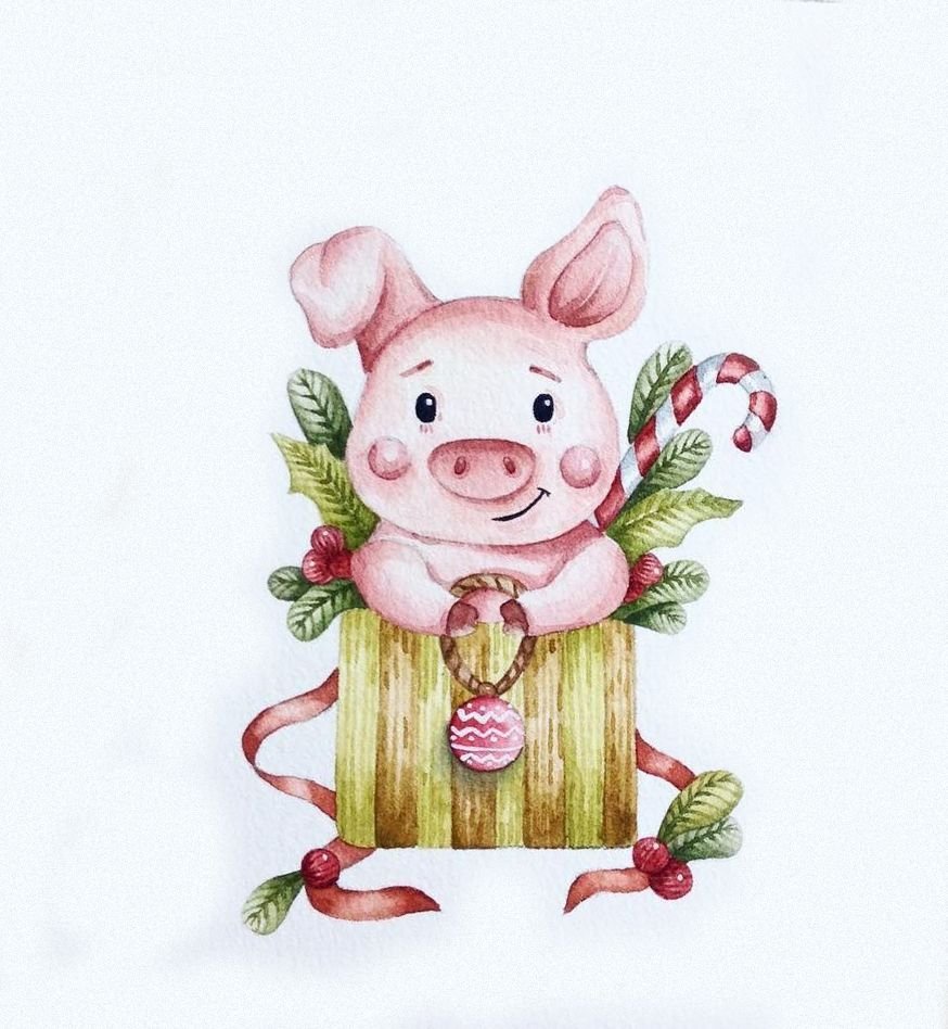 Новогодняя свинья арт