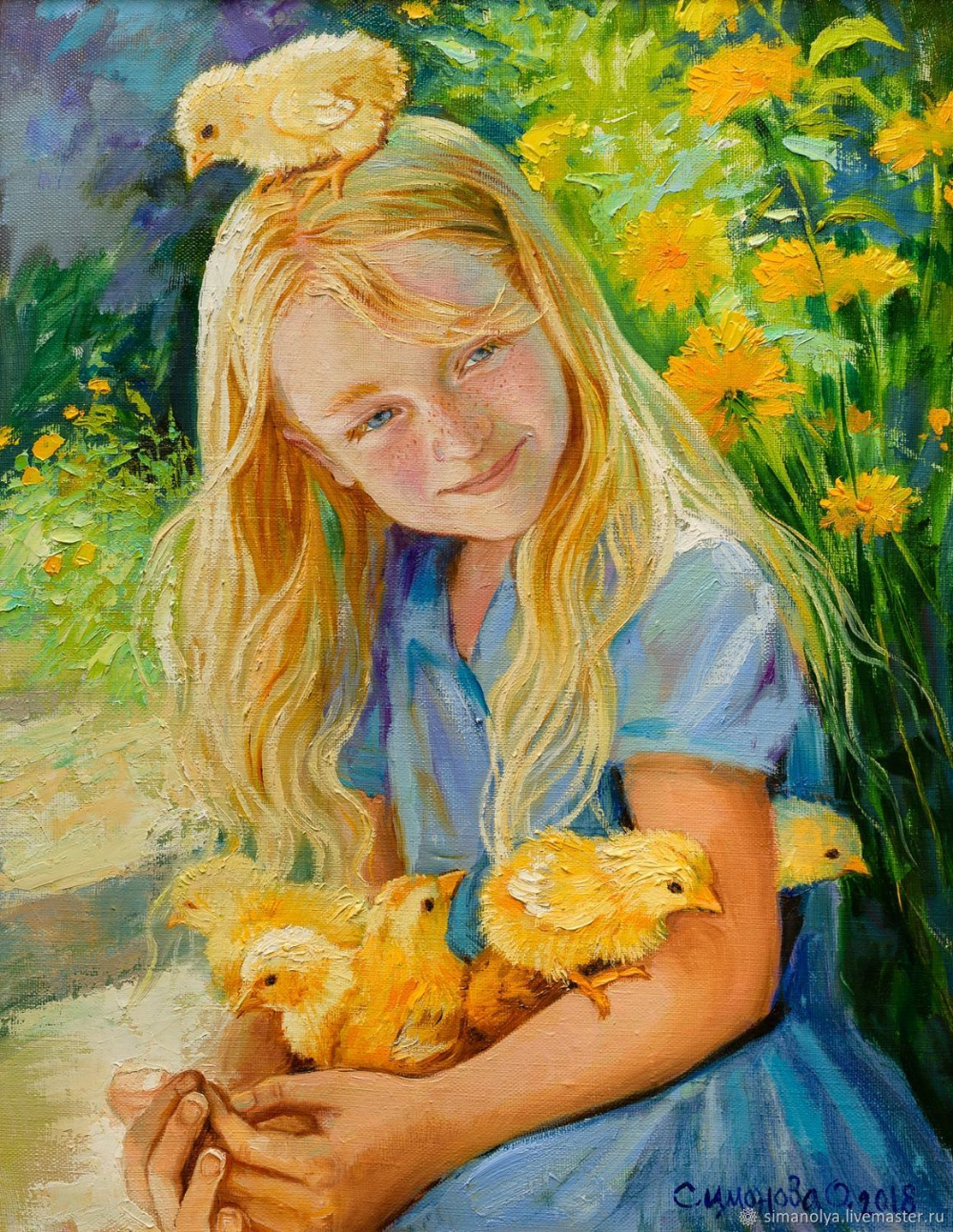 Девочка с цыпленком арт