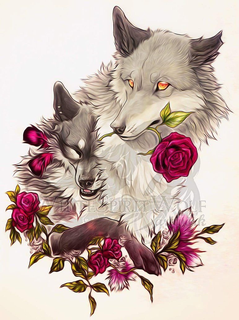 Волк с розой в зубах арт