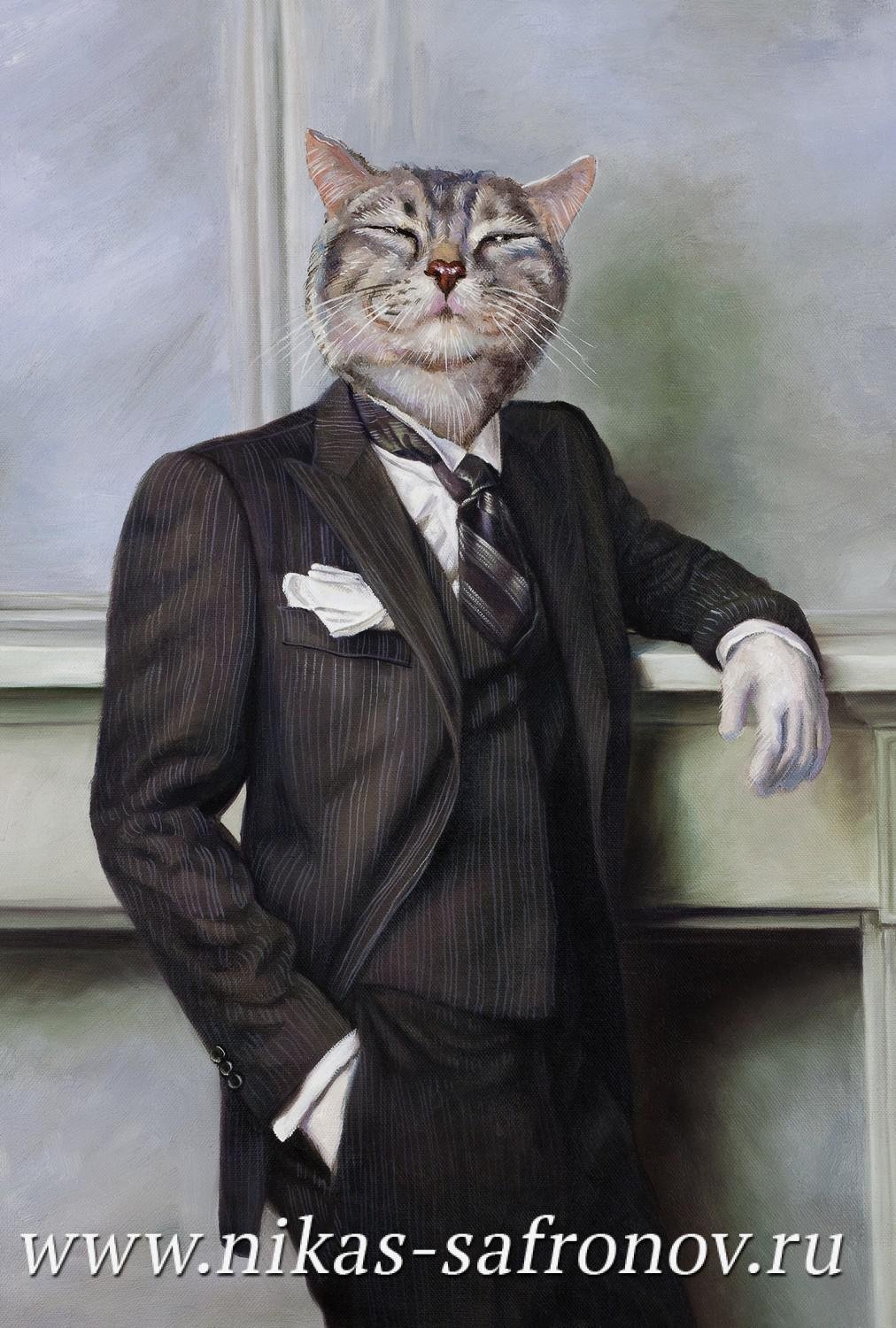 кот в пиджаке и галстуке арт