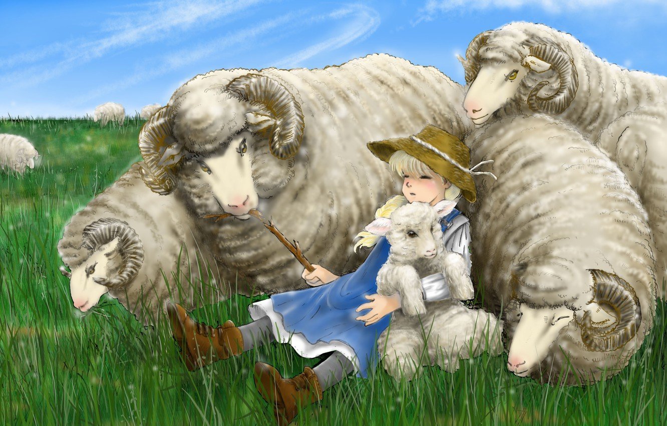 Люди ягнята. Пастушка овец. Овца арт. Пастушка с овечками. Овечка арт.