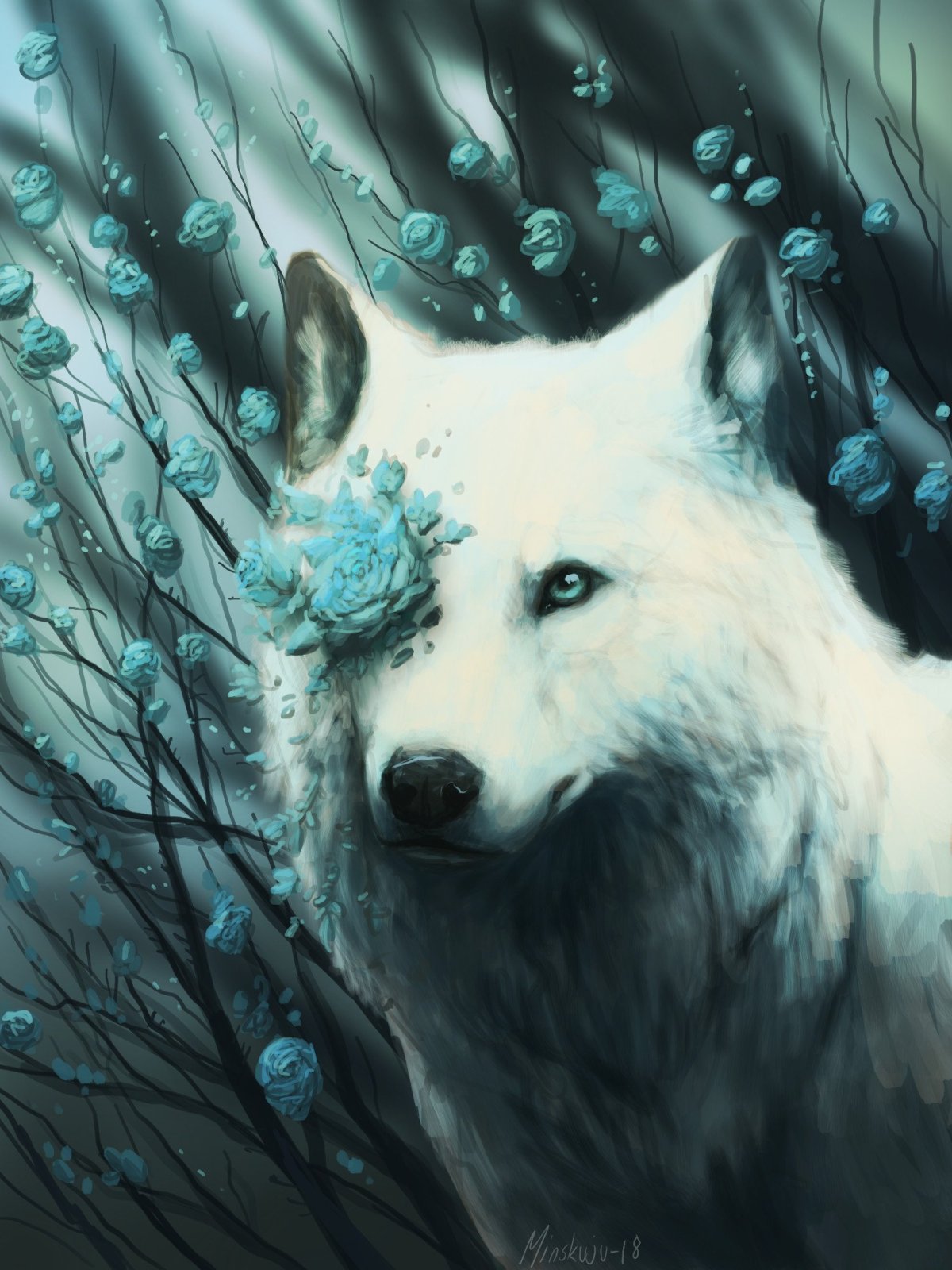 Волк с синими глазами арт
