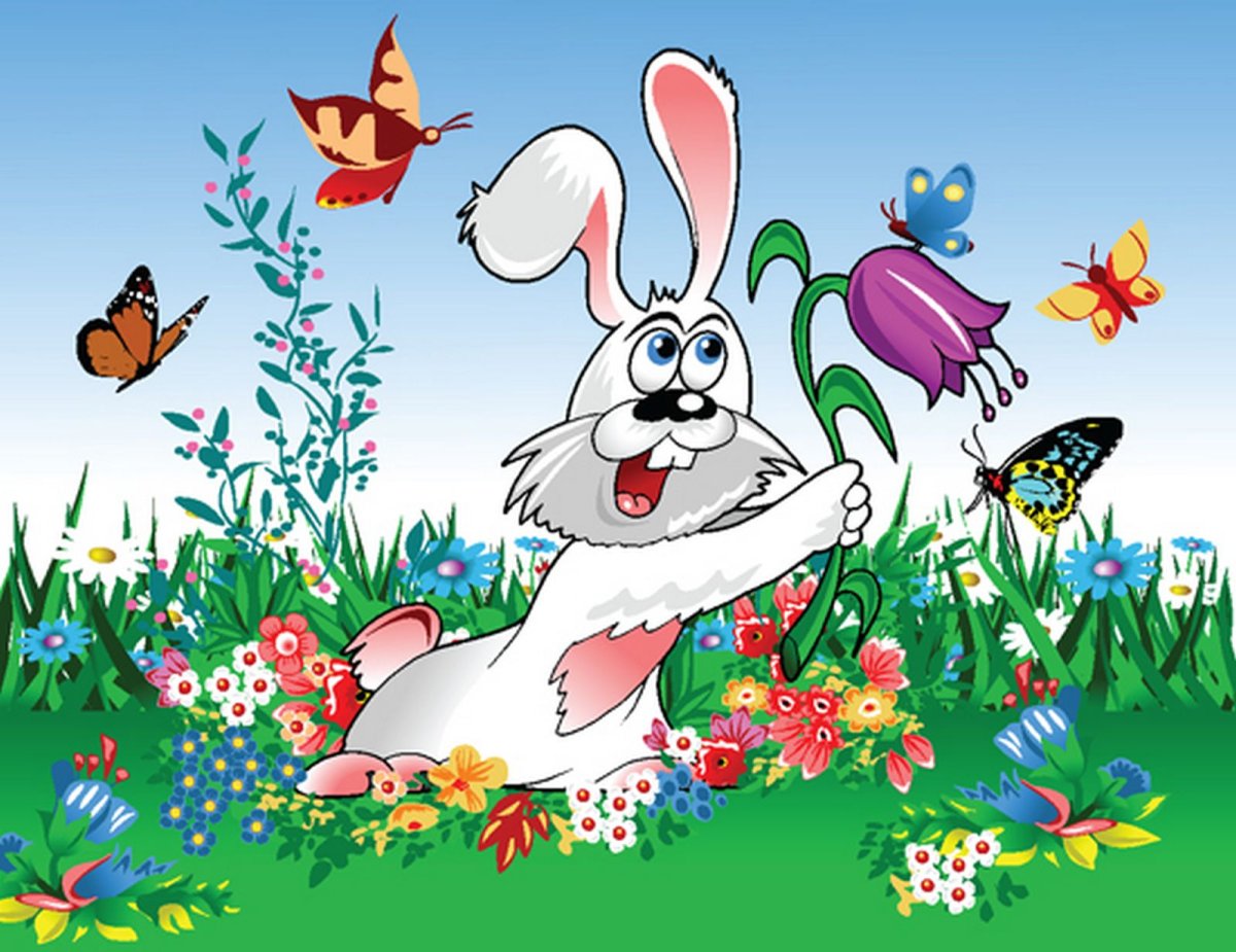 Песня жил на поляне. Мультяшный заяц на Поляне. Зайцы на Поляне. Зайцы на полянке для детей. Зайка на Поляне цветов.