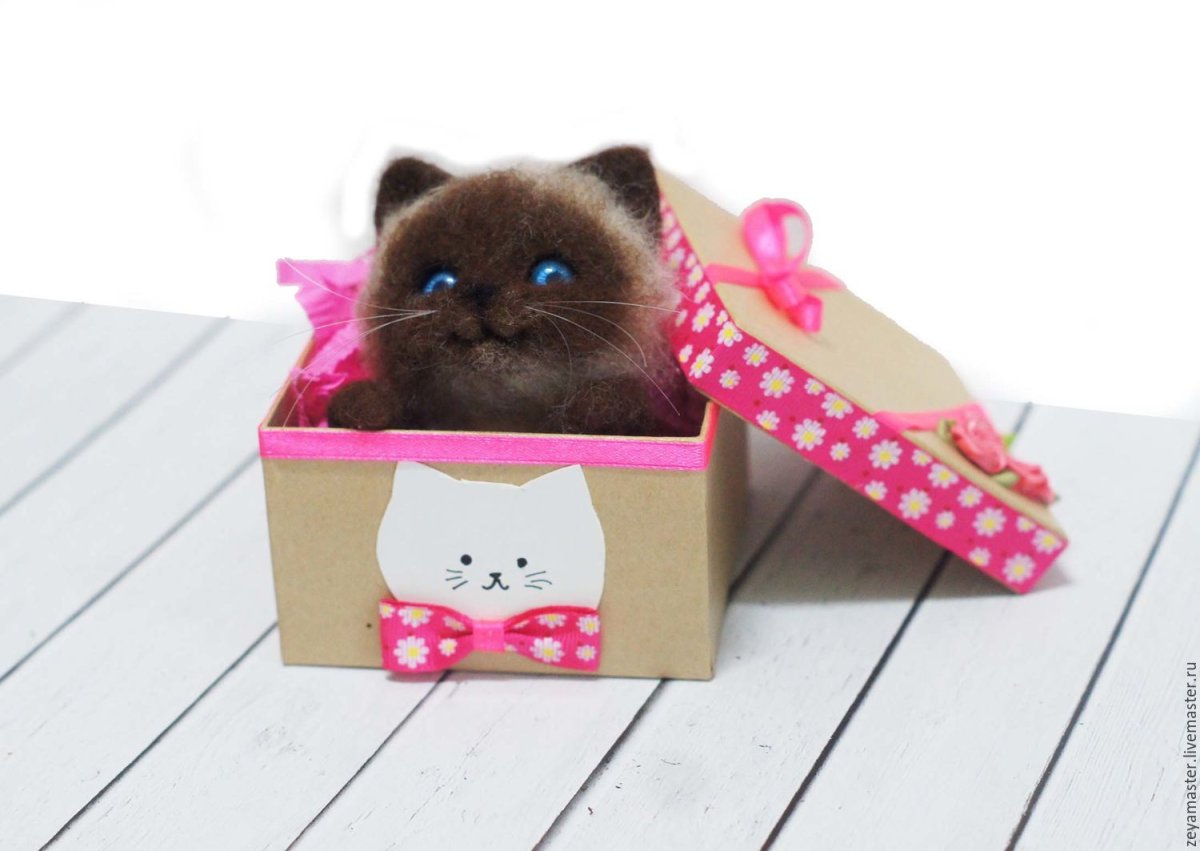 Маленький котенок в коробочке арт