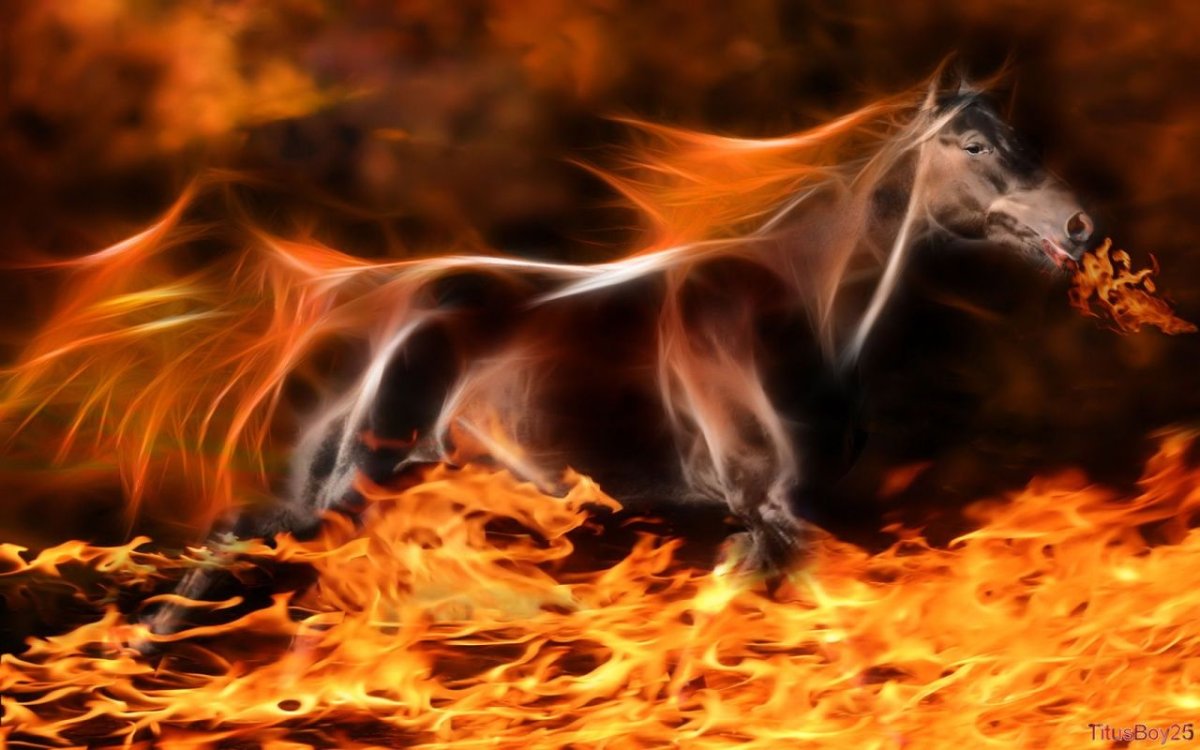 Лошадь в огне арт