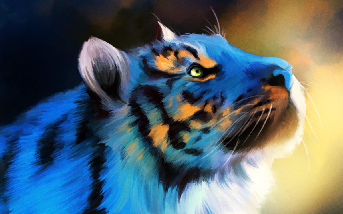 Тигр арт на синем фоне