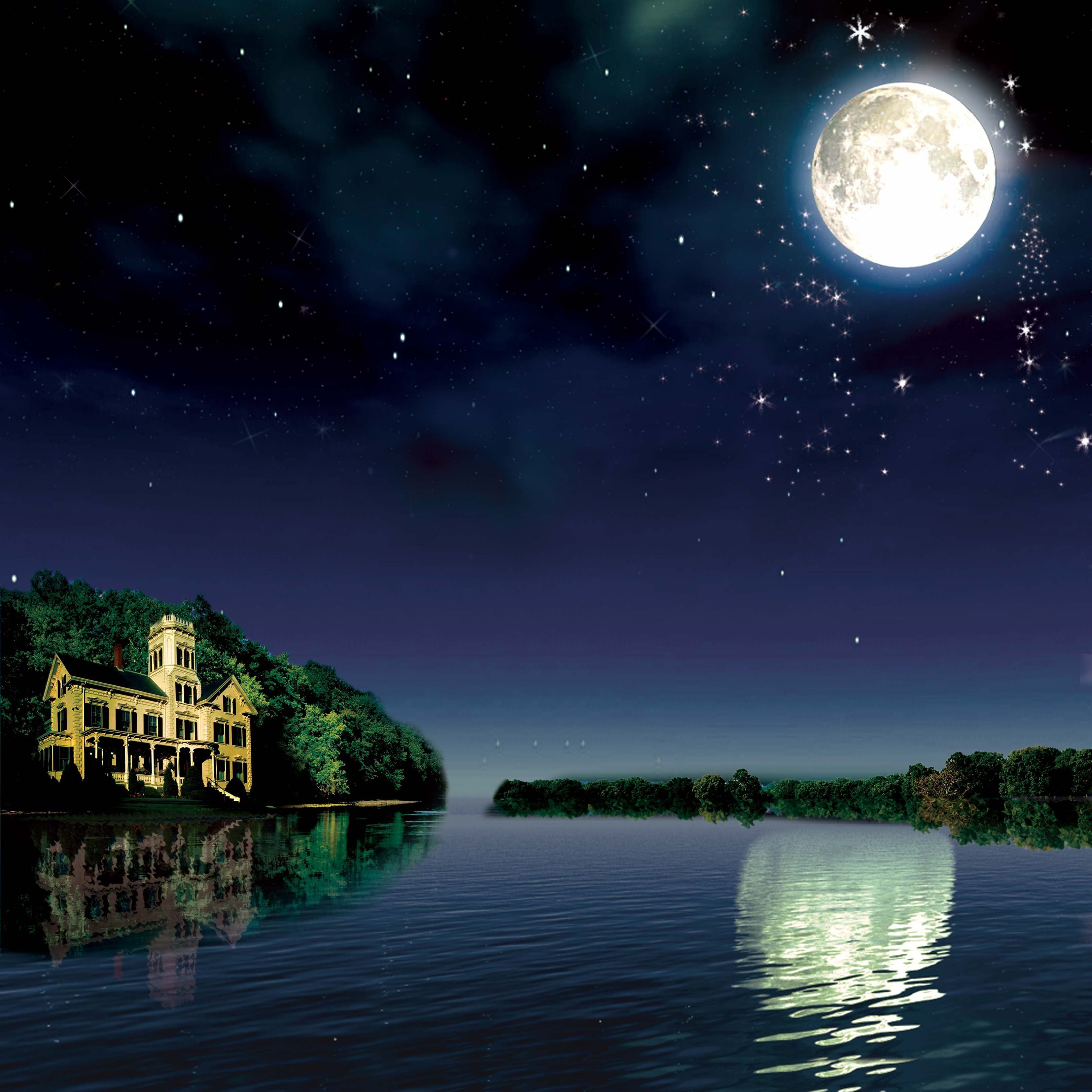 Светит луна там вдали. Моон Ривер. Ночь Луна. Прекрасная ночь. Ночной пейзаж.