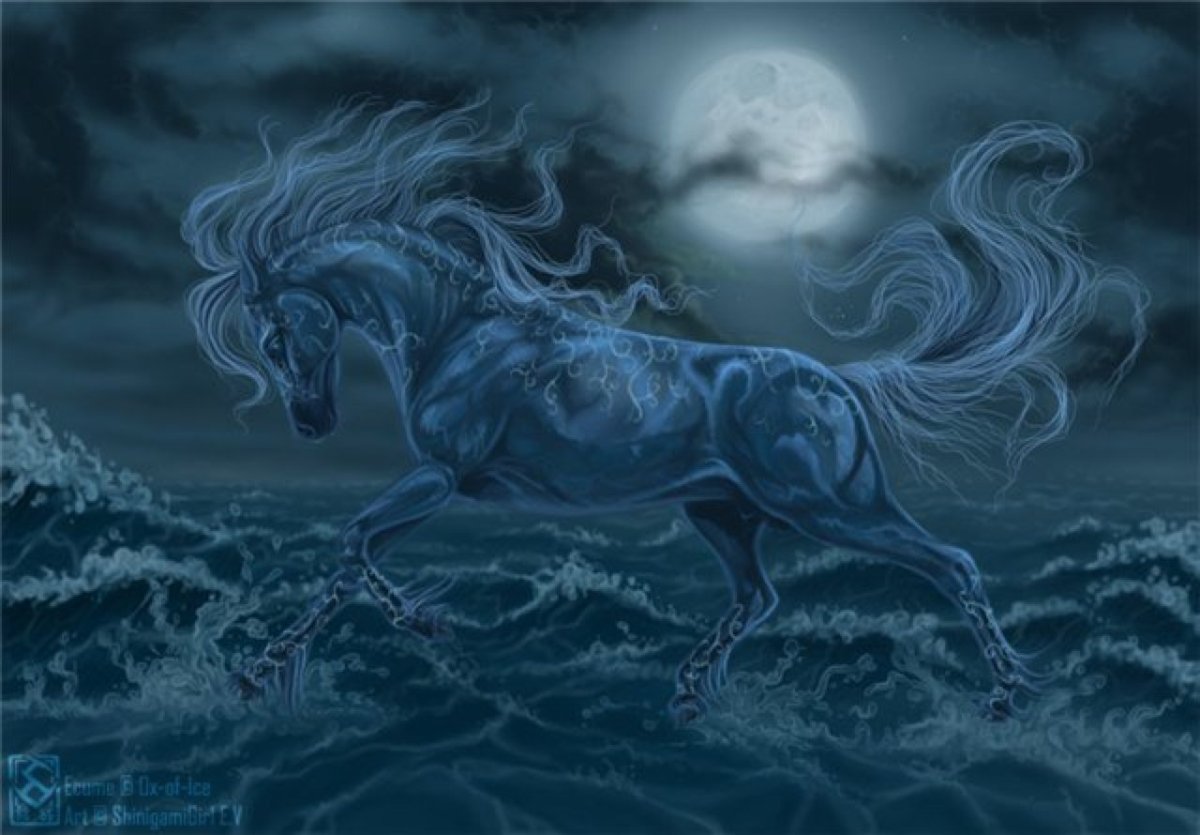 Водяная лошадь это. Келпи Единорог. Мифическая лошадь Кельпи. Келпи лошадь. Келпи мифология.
