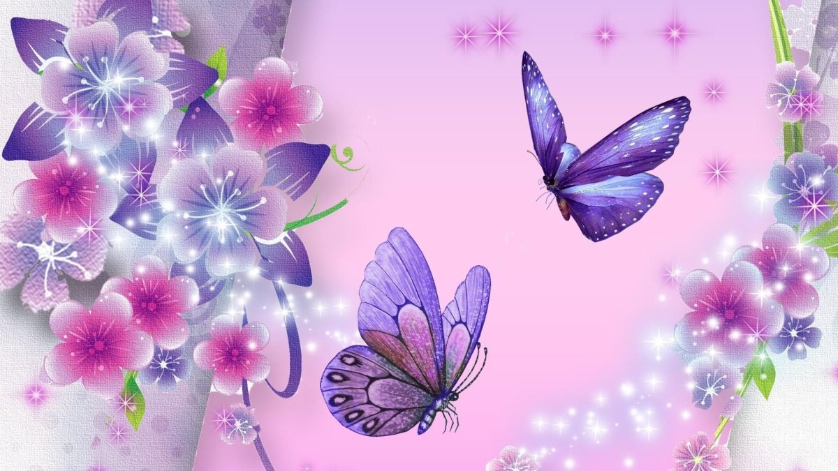 Бабочки на цветках и пожелание для мамы
