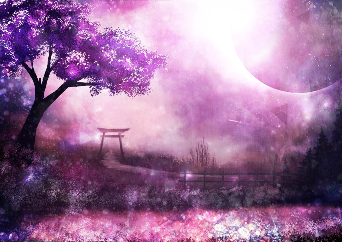 Красивый фиолетовый фон аниме