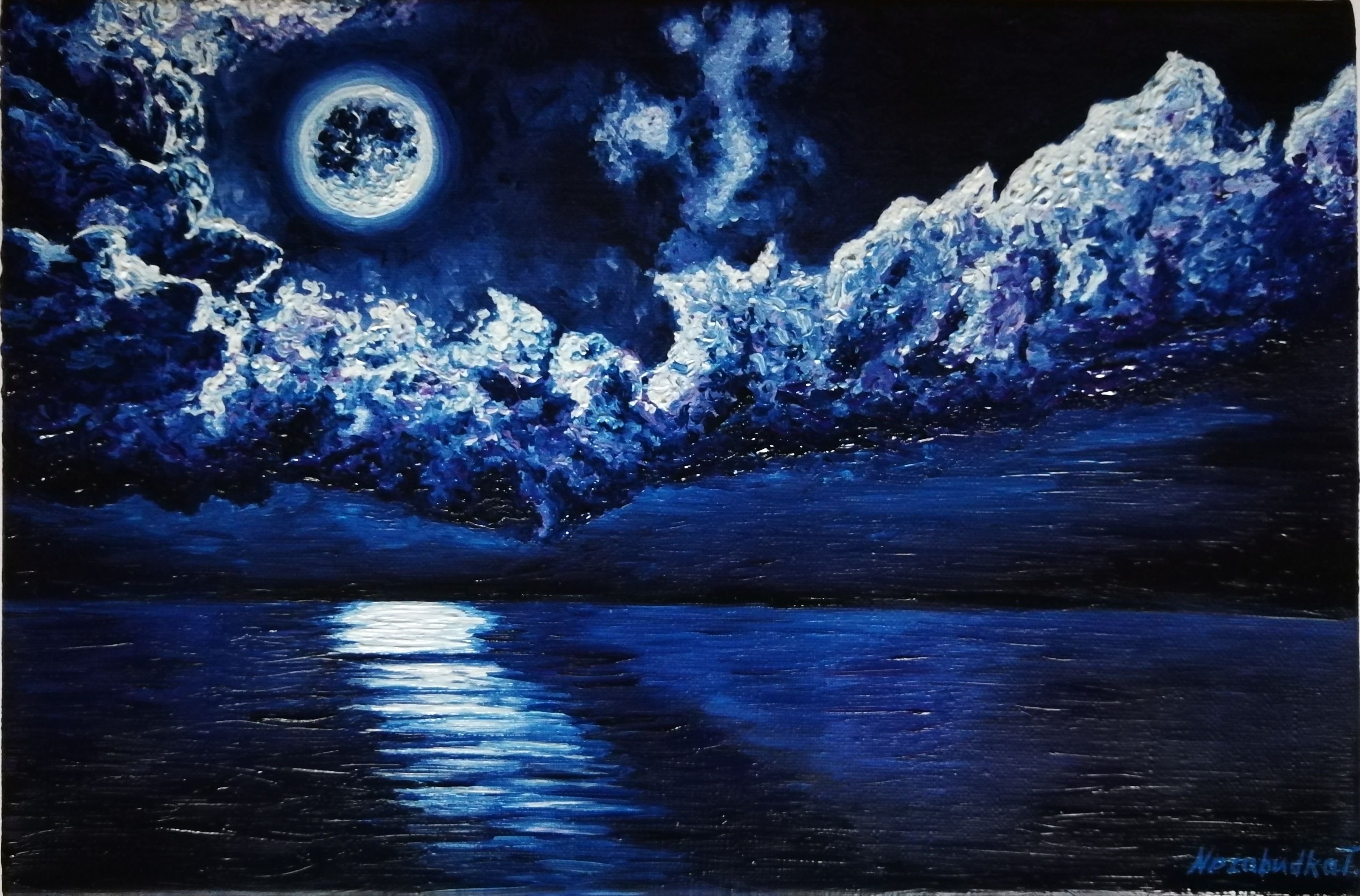 Картина небо луна. Лунная ночь 1880. Картина ночь. Лунные пейзажи в живописи.