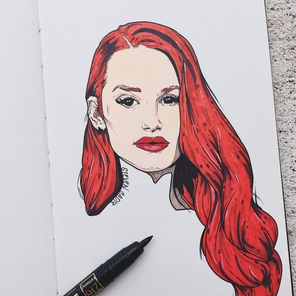 Рисунки для срисовки девушки красным карандашом