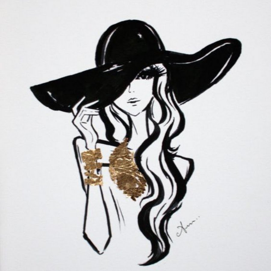 Девушка в шляпе рисунок для срисовки