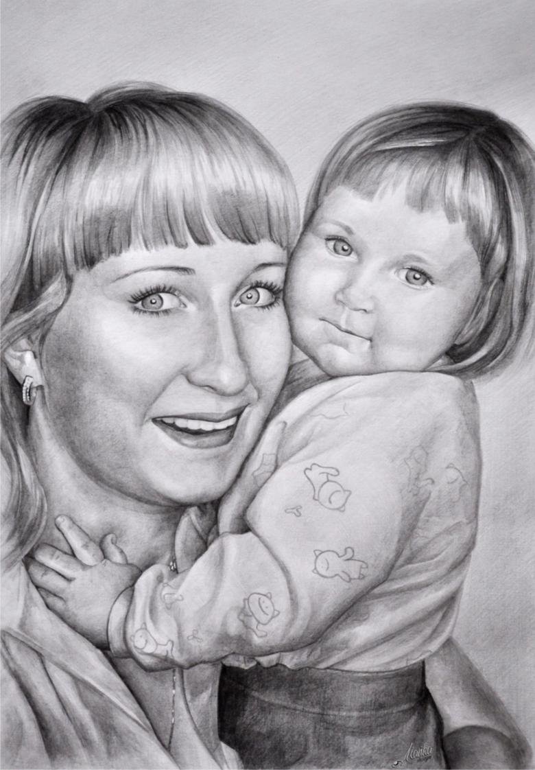 Мама и дочка рисунок карандашом