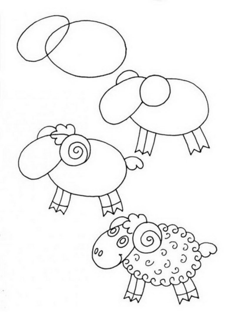 Легкие рисунки животных для детей