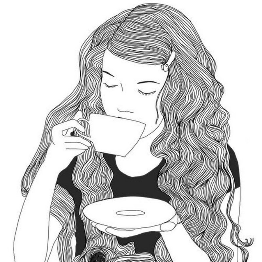 Девушка с кофе рисунок карандашом