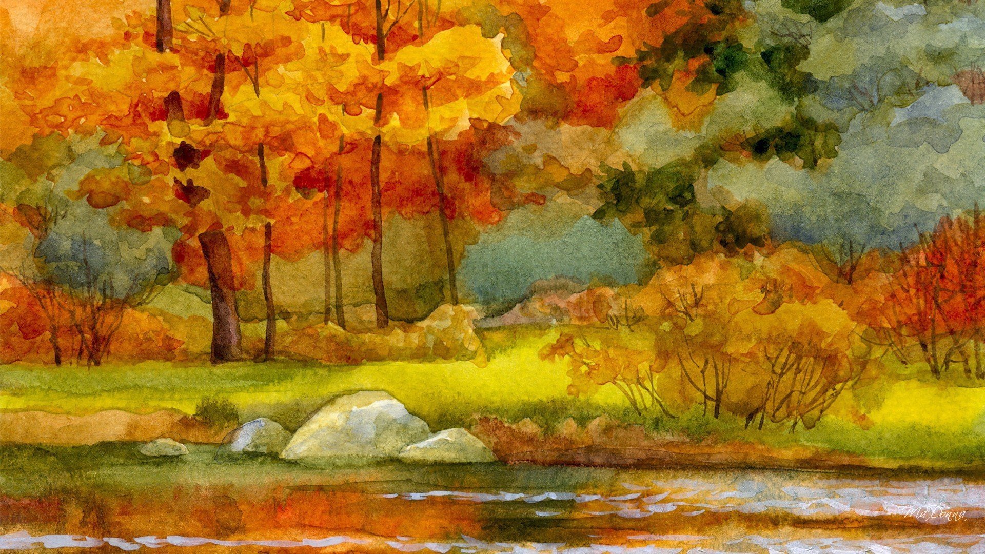 Нарисуем пейзаж за 10 минут. Как легко нарисовать осень. Пасмурная осень гуашью.