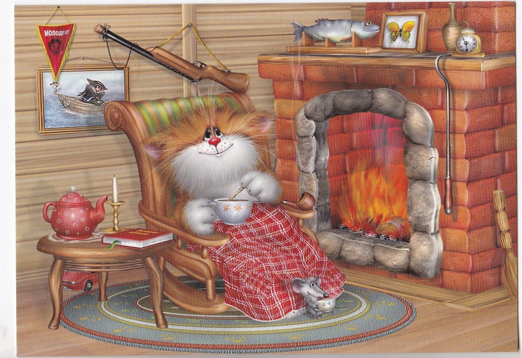 День домашнего тепла и уюта. Набор для вышивания "МП студия" нв-614. Коты Алексея Долотова чай.