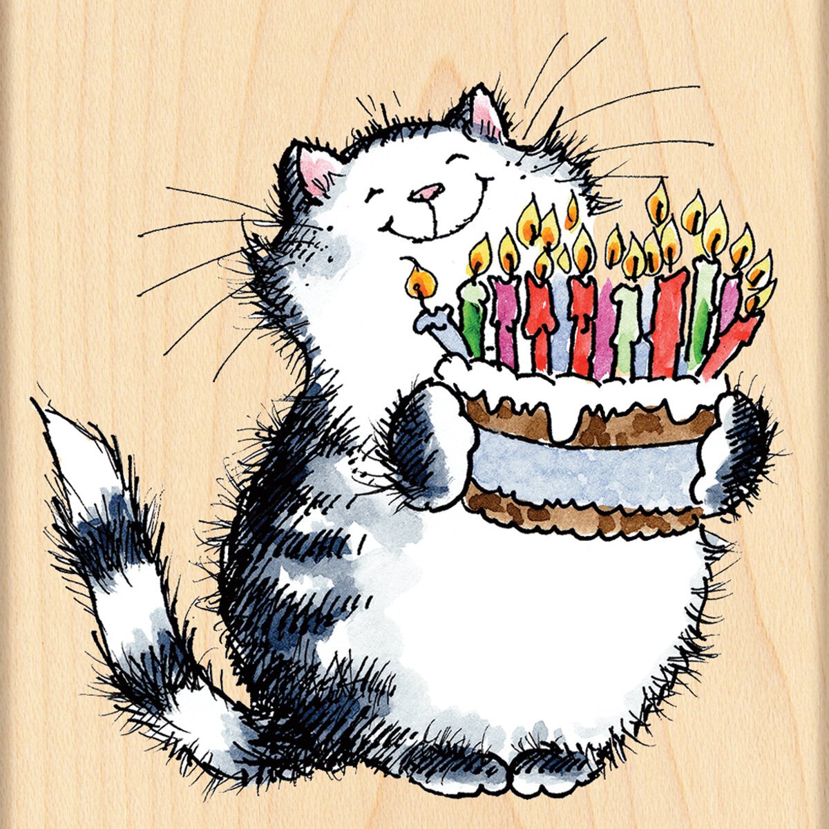 Прикольная открытка с Днем рождения: танцующий кот и торт со свечами (Гиф)