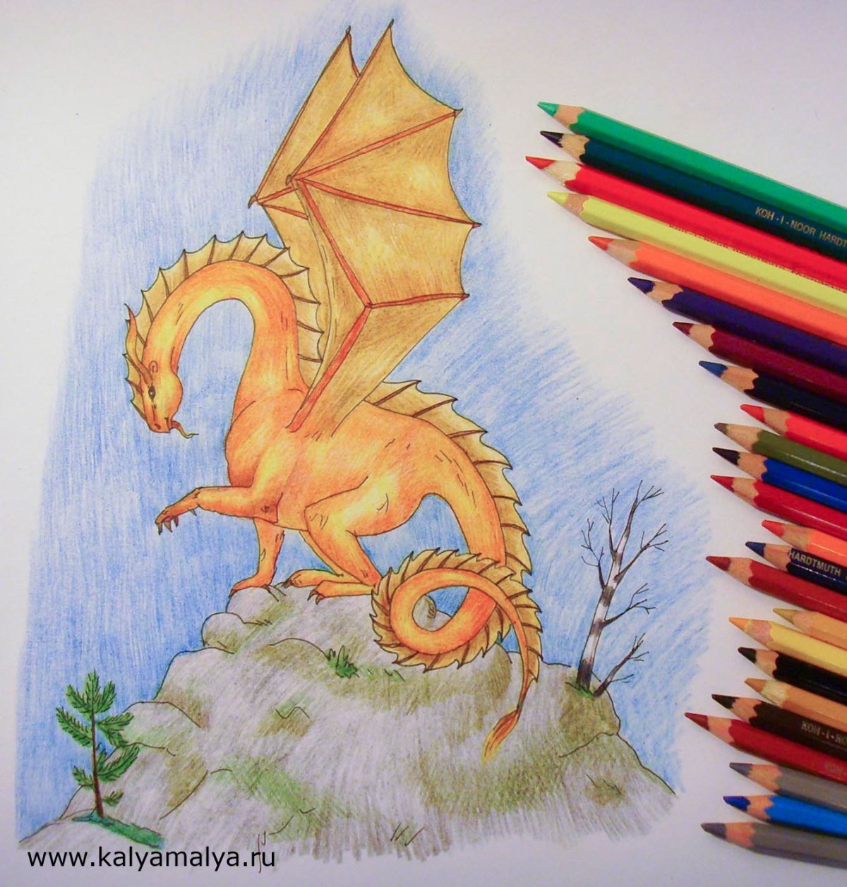 Рисунки драконов цветными карандашами