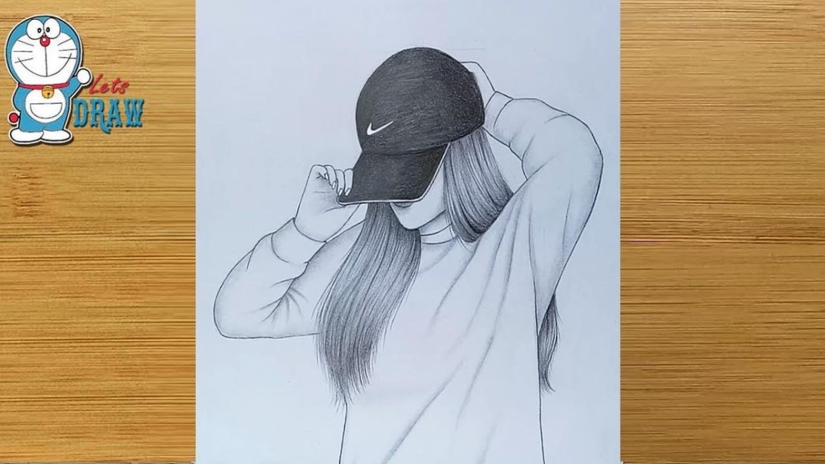 Рисунки карандашом девушка в кепке