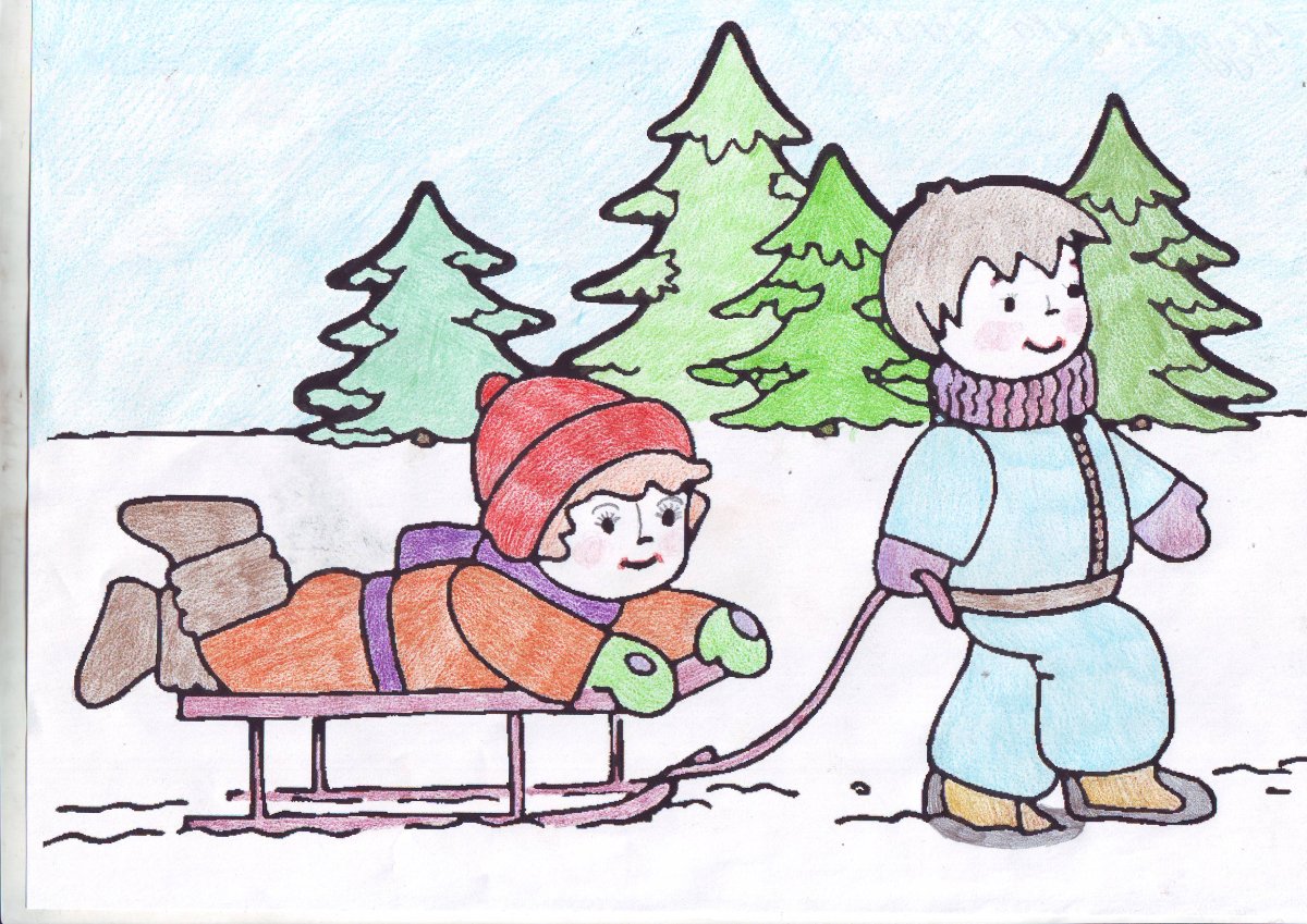 Детские рисунки на тему зимние забавы