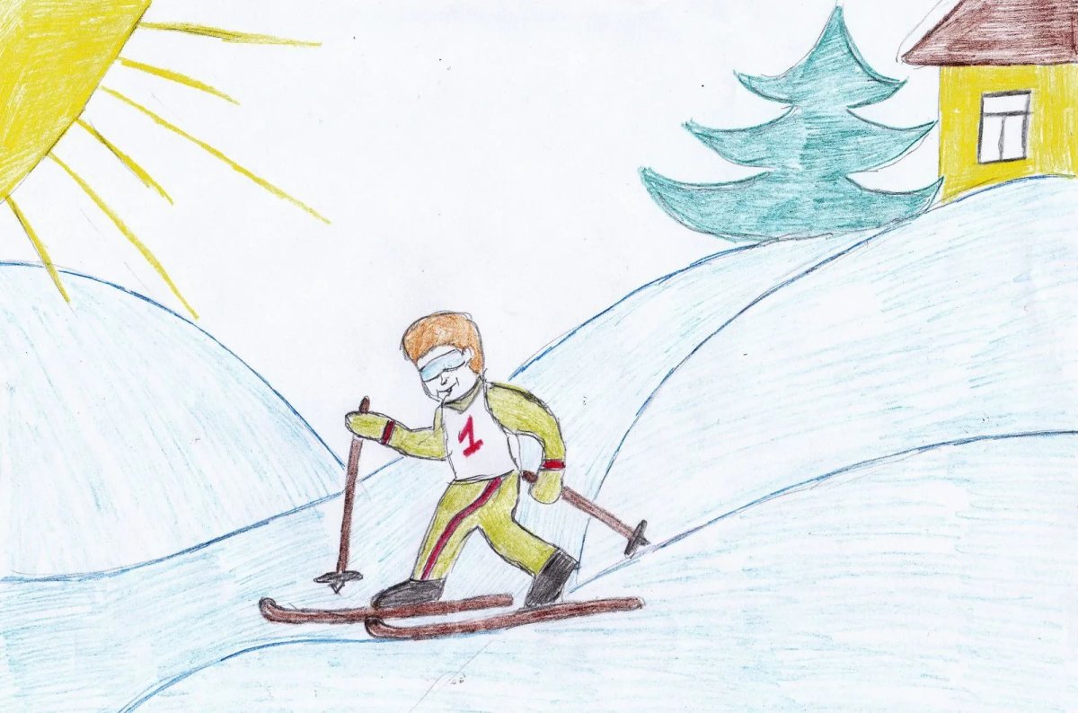 Поэтапное рисование лыжника