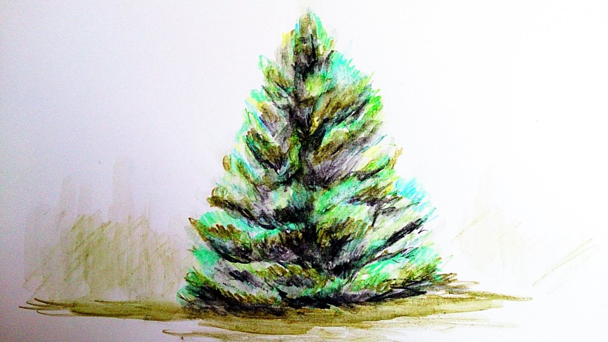 Новогодняя елка цветными карандашами - 63 фото