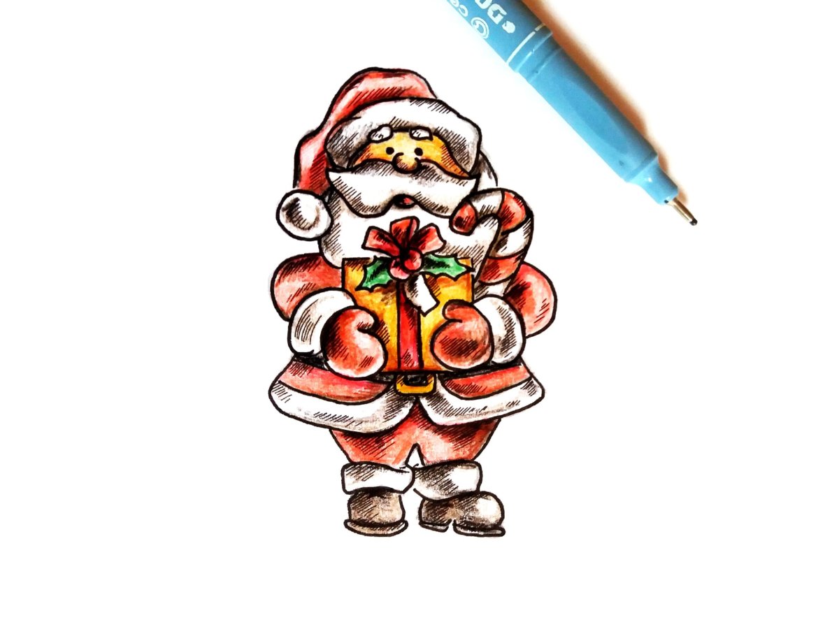 Дед мороз рисунок карандашом цветной
