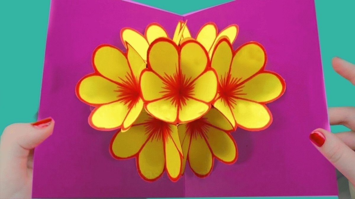 Объемная открытка своими руками с цветами из бумаги