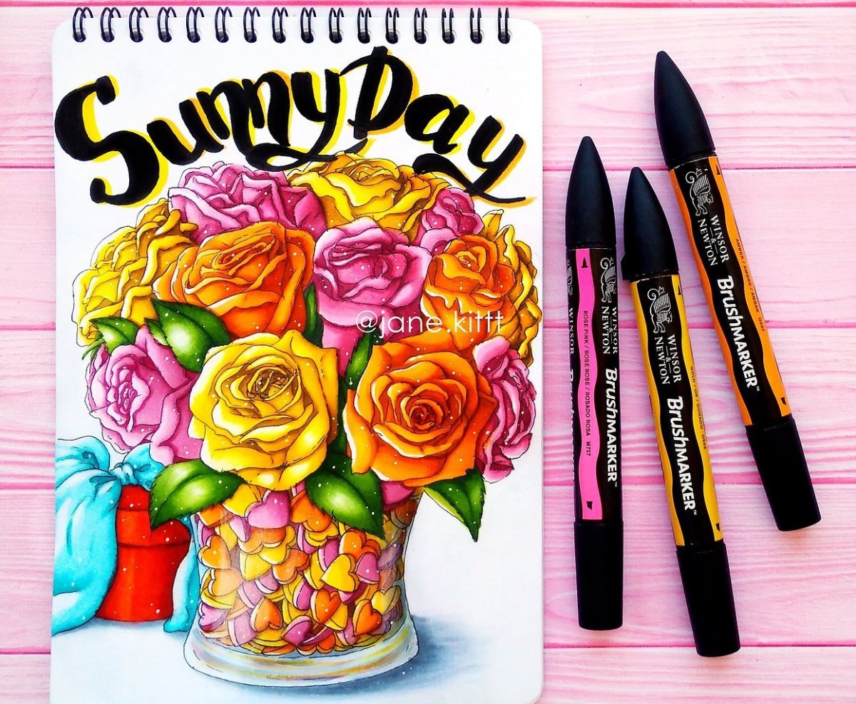 Роза скетч маркерами