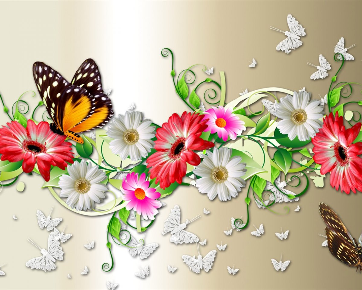 Открытки с бабочками и цветами