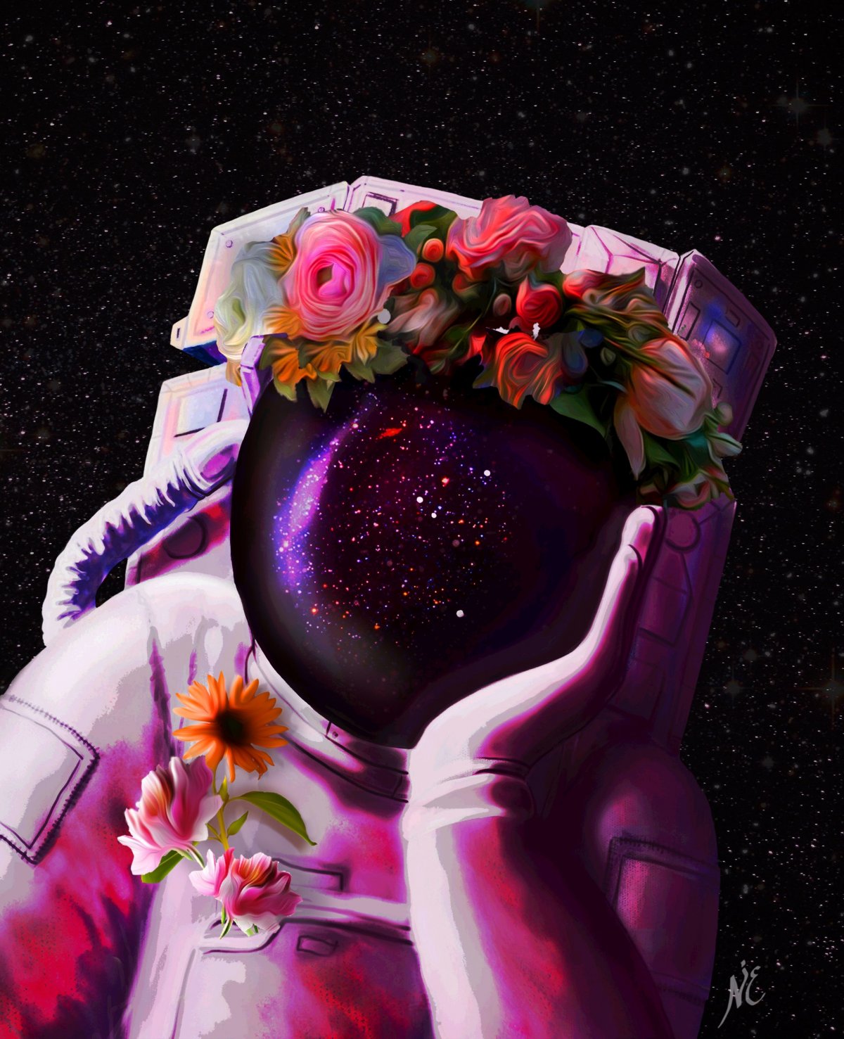 Космонавт с цветами