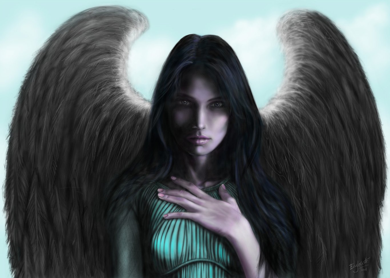 Не совсем выдуманная история. Девушка с крыльями. Девушка - ангел. Ангел с черными волосами девушка. Ангел с длинными черными волосами.