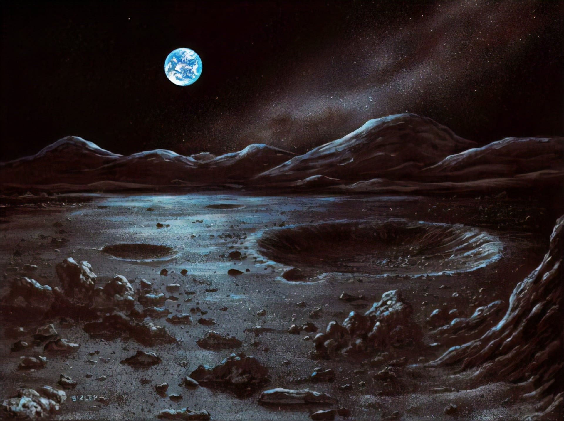 Лунная вода на луне. Поверхность Луны. Лунный пейзаж. Вид с Луны. Космический пейзаж.