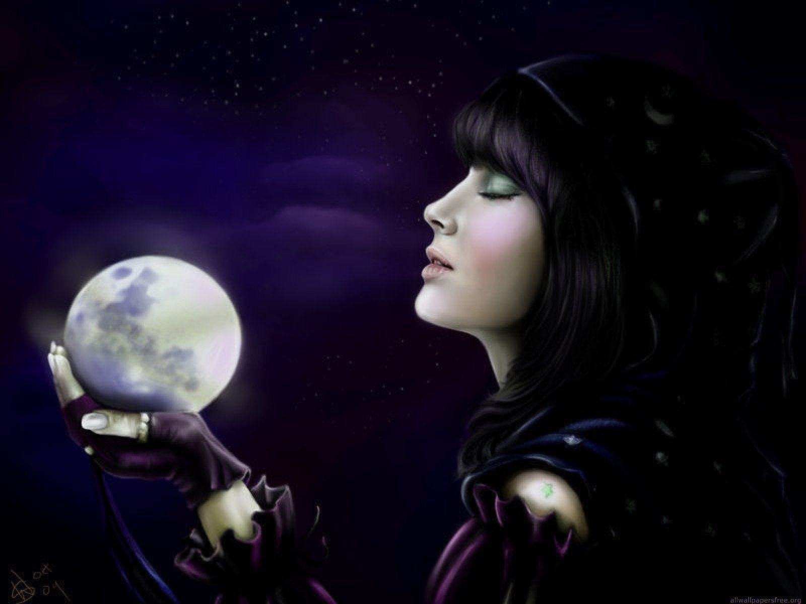 Тайна полной луны. Селин Лунная ведьма. Девушка-Луна. Девушка с магическим шаром. Девушка на фоне Луны.