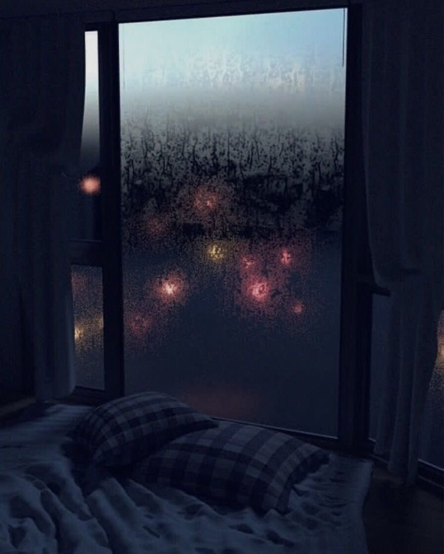 аниме фон кровать ночью у окна
