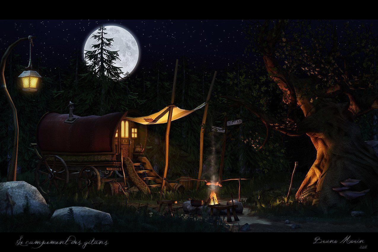 Страна ночи 3. Лагерь в лесу фэнтези. Ночной пейзаж фэнтези. Костер в лесу фэнтези. Палатка в лесу арт.