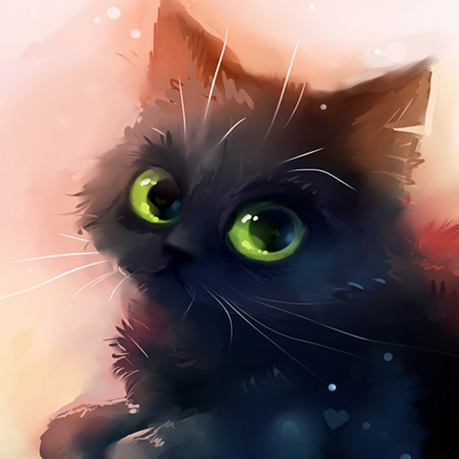 Чёрный кот арт милый - 34 фото