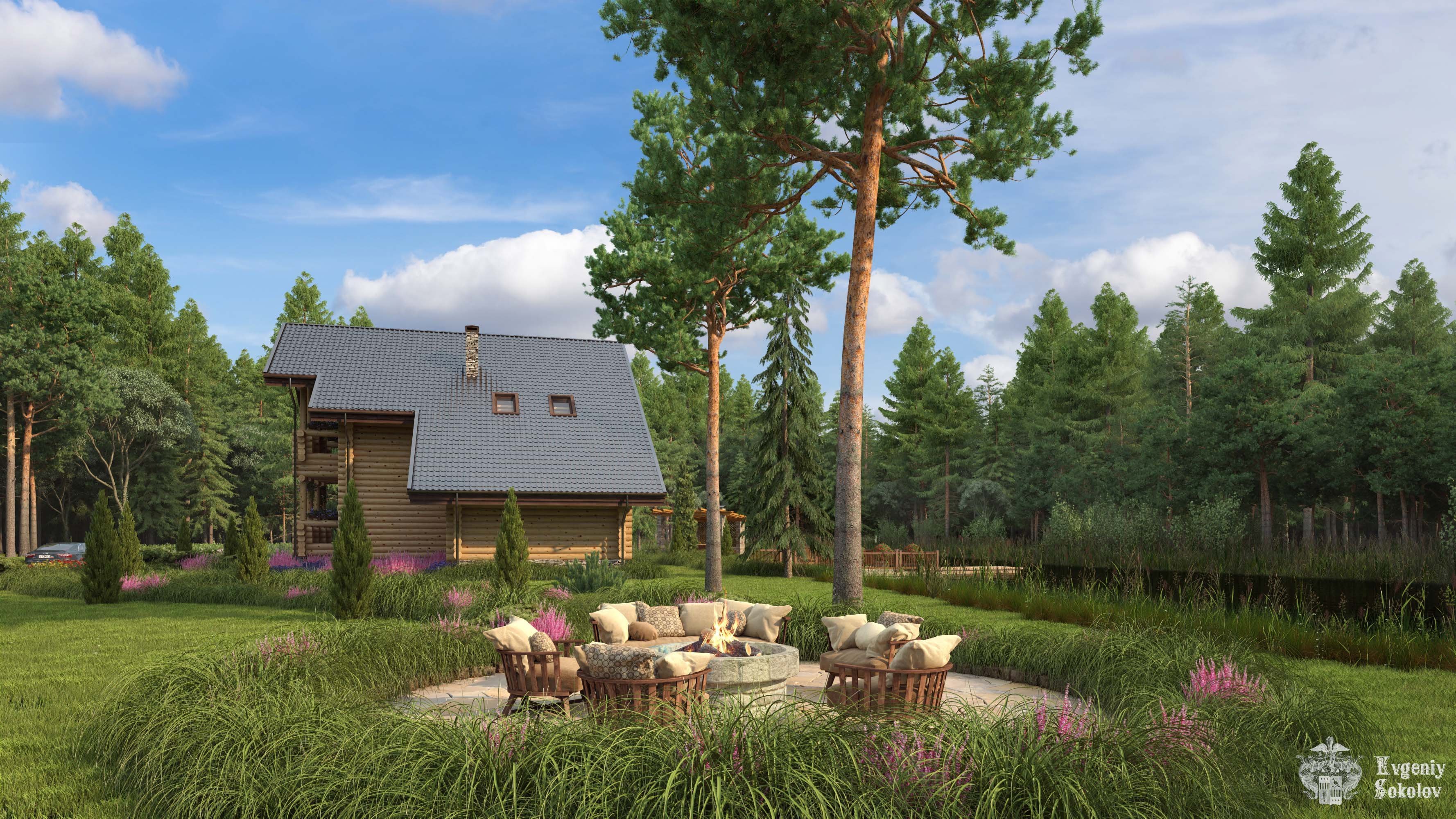 Планета загородная. Панорама загородного участка. Дача панорама. Загородный дом в лесу. Дом в лесу визуализация.