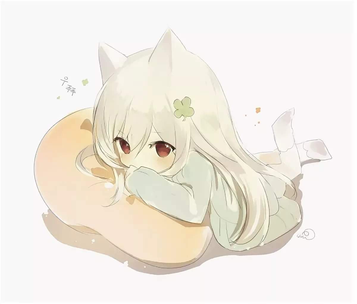 Белый котик аниме