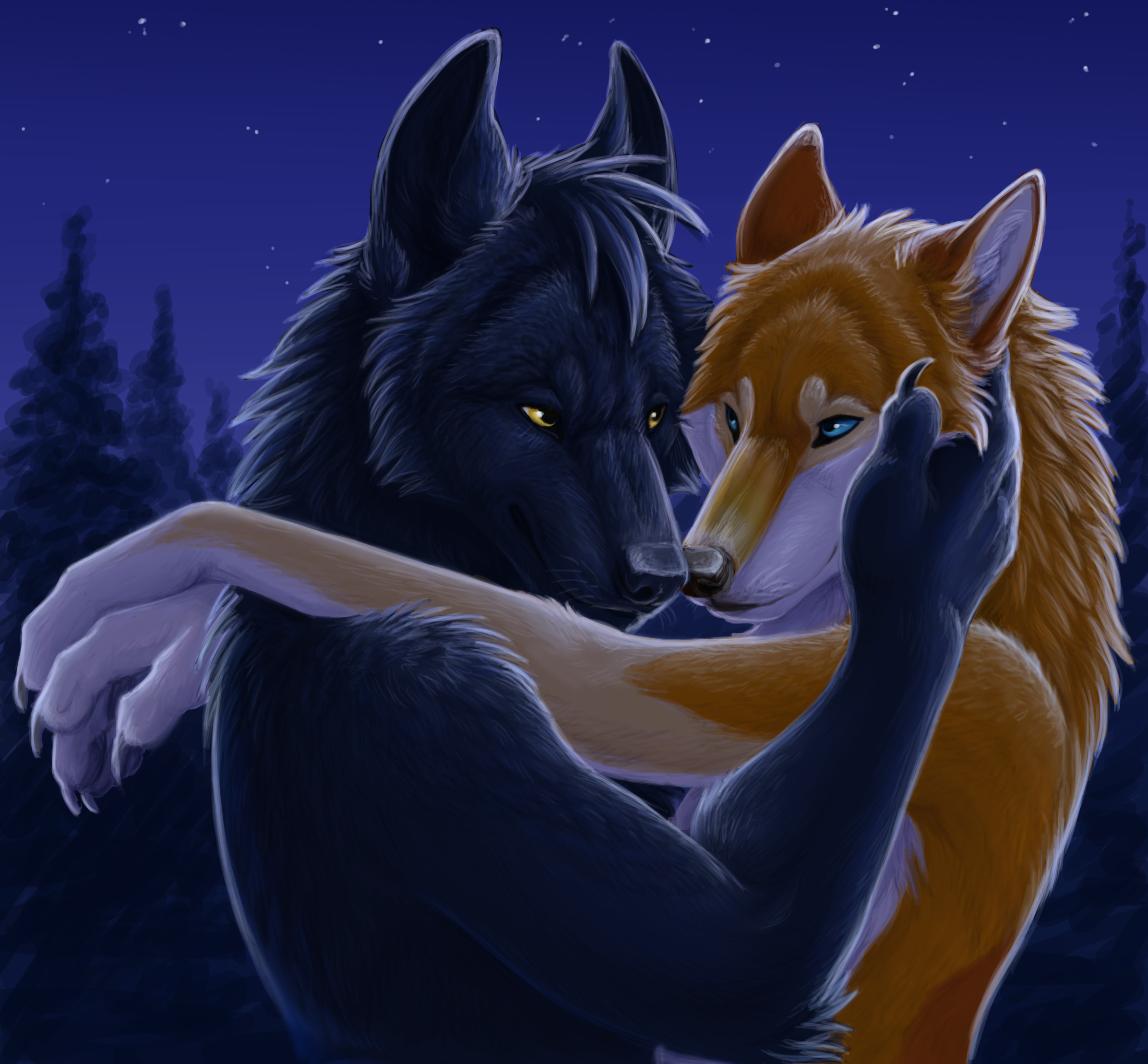 Волк и лиса и лиса другой. Фурри любовь Волков. Волк и лиса. Волки любовь.