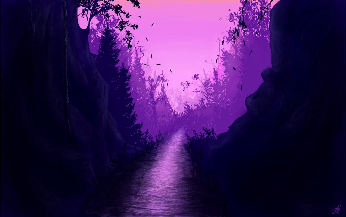 Аниме фон в фиолетовых тонах