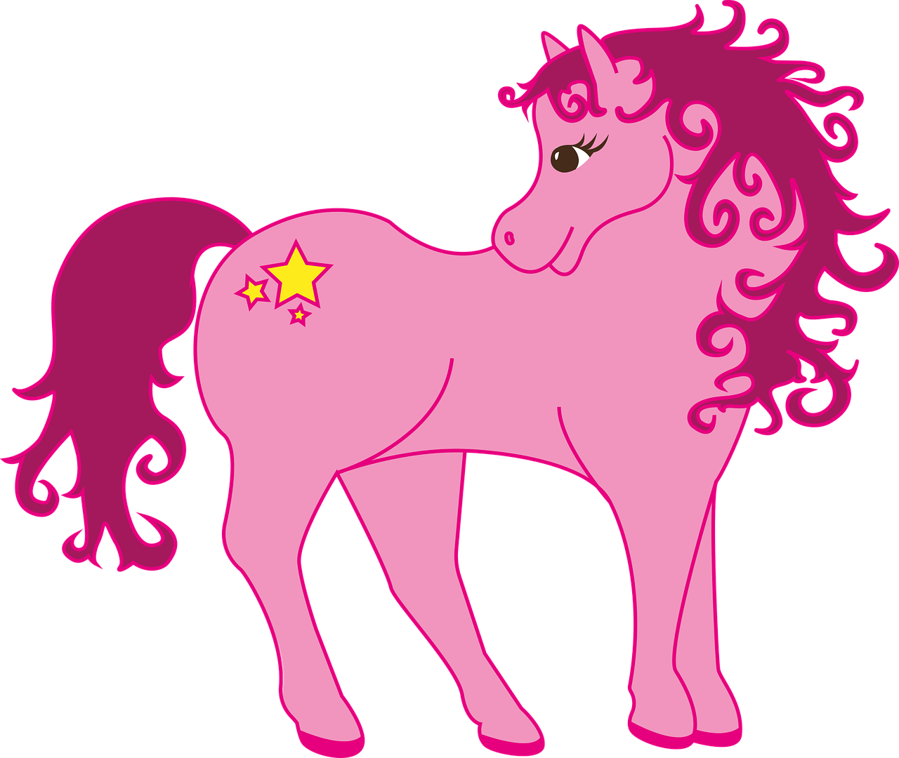 Розовый конь. Розовая лошадь. Мультяшные лошадки. Цветные лошадки. Пони с розовой гривой