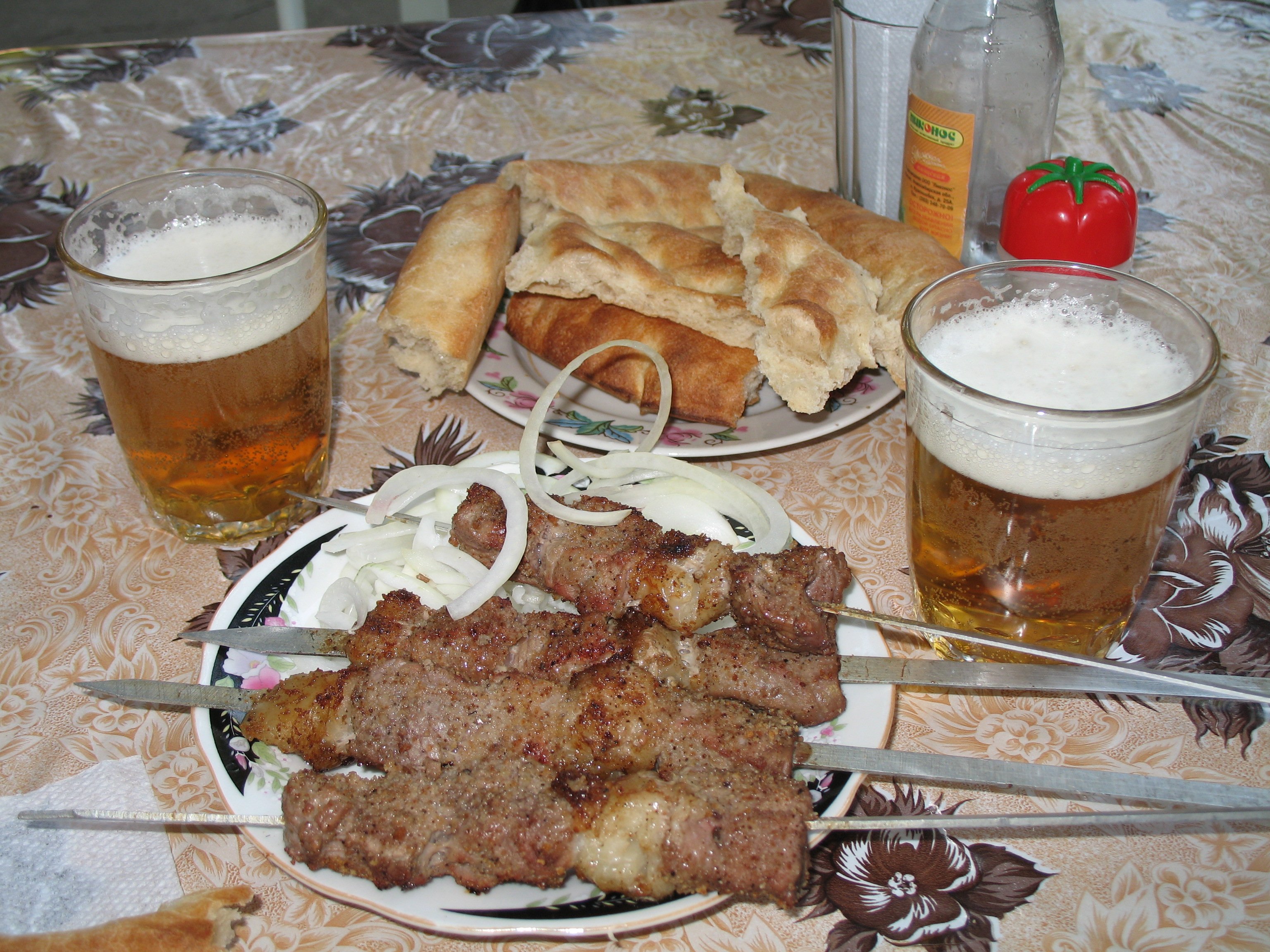 Обои еда, разное, мясо, шашлык, пиво, овощи (картинки,заставки)