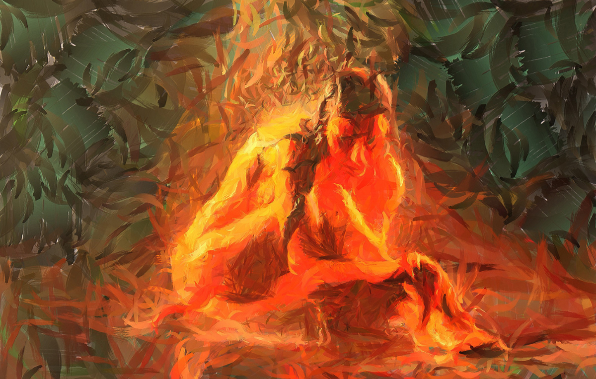 Кагуцути Бог огня. Огонь живопись. Пламя живопись. Включи горит огня