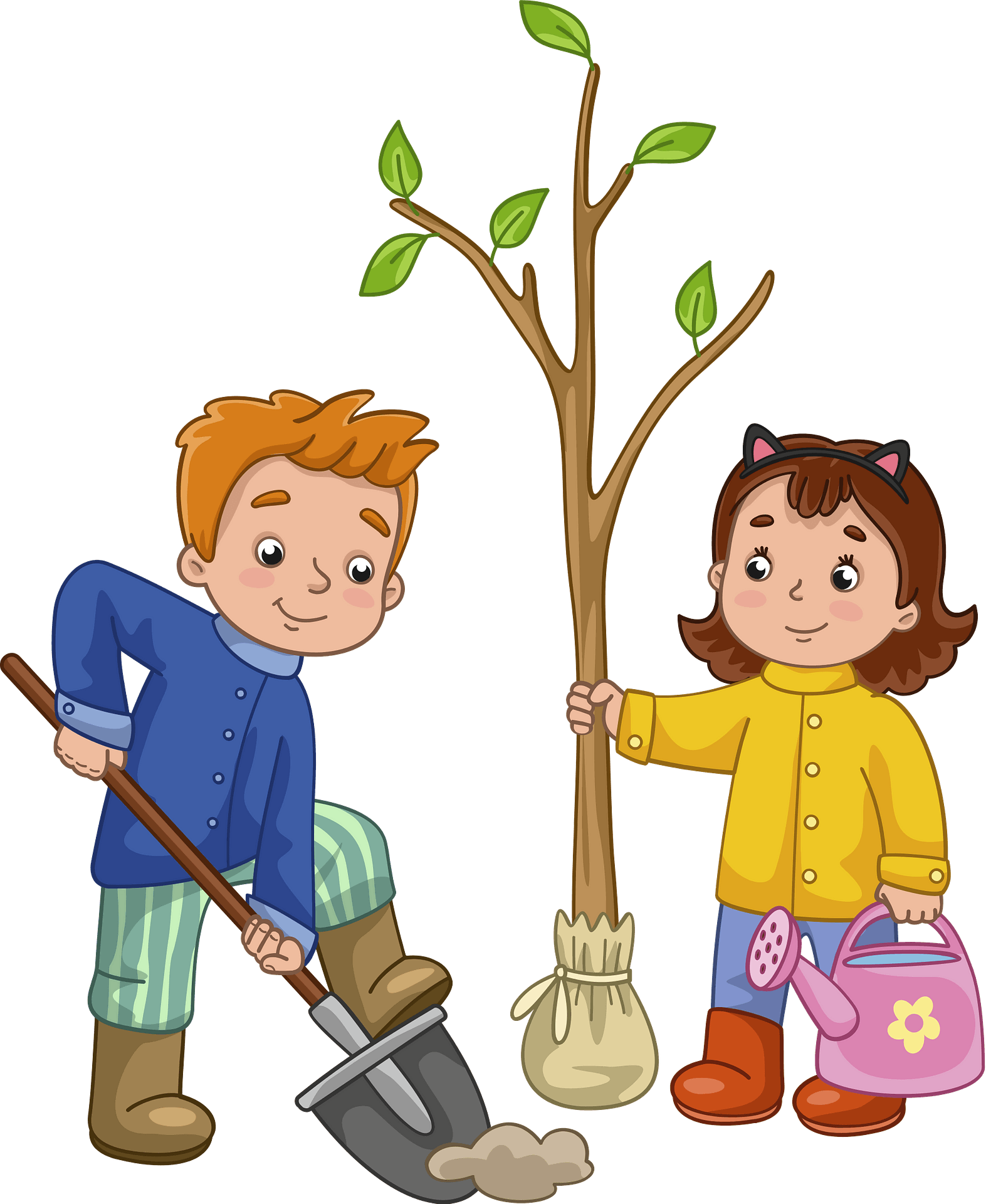 Труд весной рисование. Дети сажают деревья. Мальчик сажает дерево. Посадка деревьев. Мальчик и девочка сажают дерево.