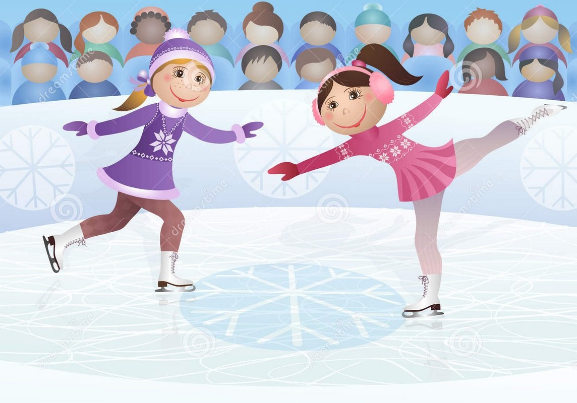 Рисуем — дети катаются на коньках