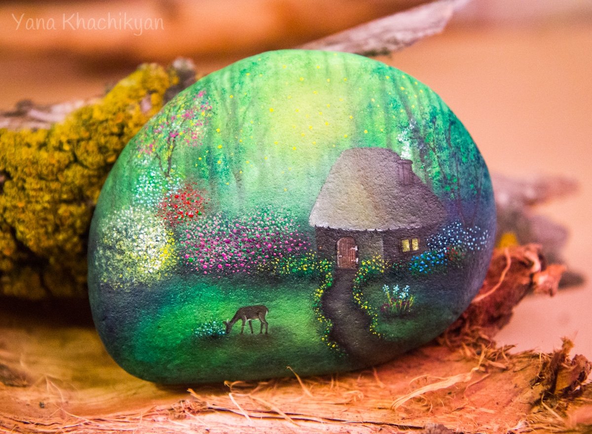 Painting stones. Пейзажи на гальке. Живопись на камнях. Камни разрисованные природой. Пейзаж на Камне.